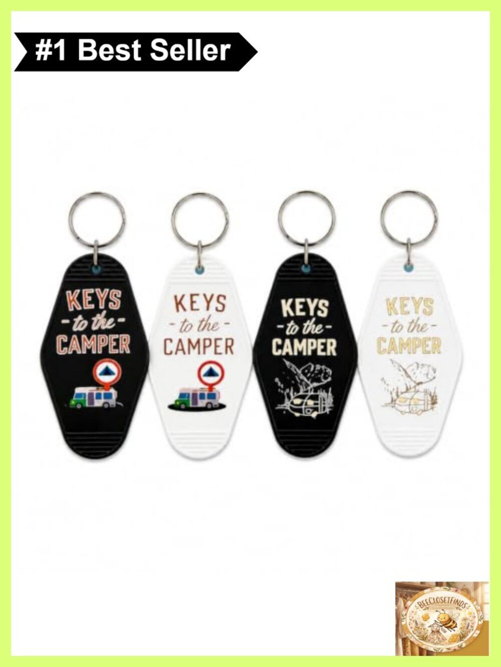 4 Pcs Retro Keychain Set for Camper RV Key Tag Ring Vintage